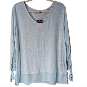 NWT Zac & Rachel Linen Knit Top Azurine blue tie detail semi sheer size XXL